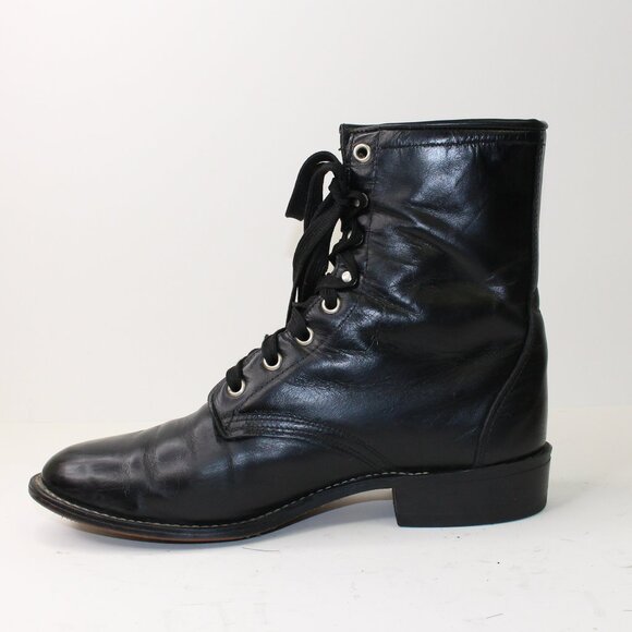 Laredo Black Leather Roper Kiltie Western Ankle Boots (9 US) - Picture 2 of 11